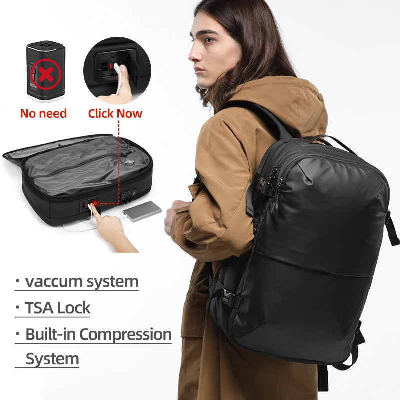 Vacuum Seal Travel Backpack 60L Expandable Auto Compression System Water Resistant 17 Inches Laptop Backpack