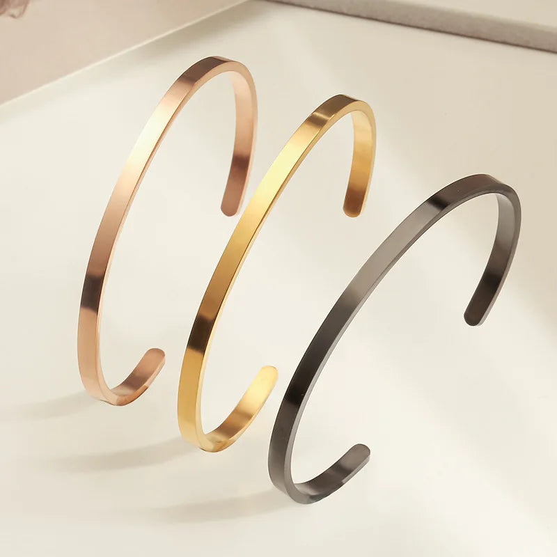 New Gold/Silver/Black/Rose Gold/Rainbow Blank High Polished Plated Stainless Steel C-shaped Open 4MM Cuff Bracelet