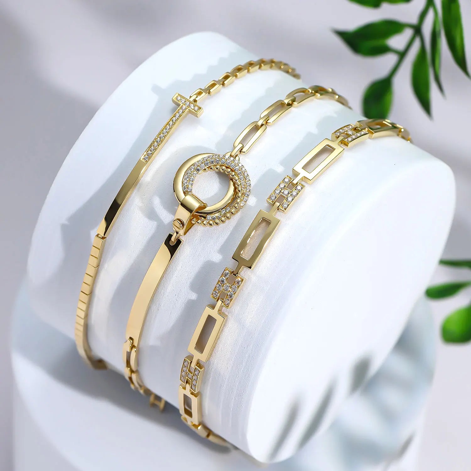 Square Box Chain Inset Zircon and Round Circle Bracelet 18k Real Gold Bracelet Saudi Gold Jewelry Pawnable 18k Oro 18k Original