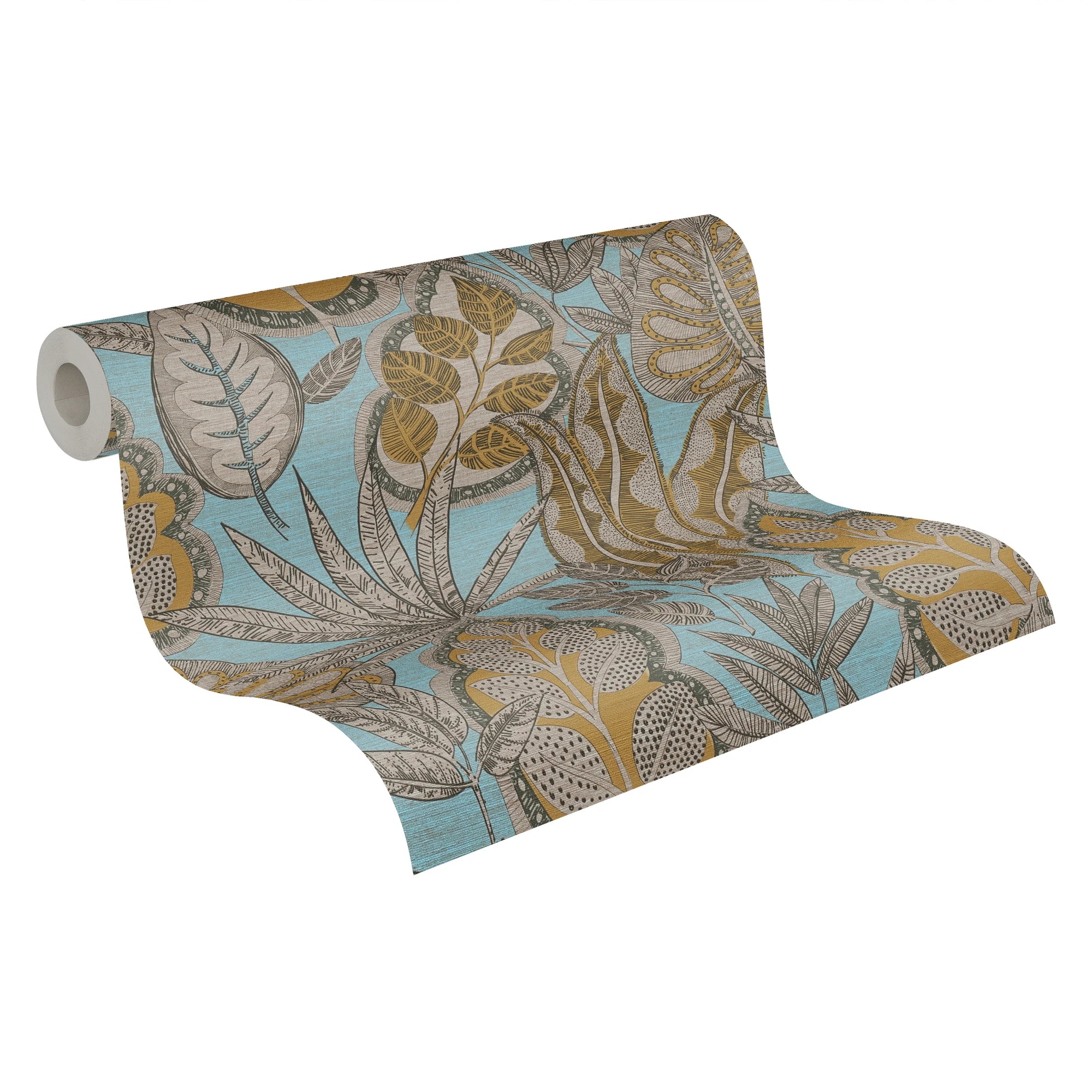 Made in Germany - Wallpaper rolls Leaves Light Blue Yellow Brown - Non Woven Vinyl - Wallpaper Plants for Walls - 1005 x 053 m
