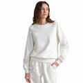 White Rhinestone Studded Sweatshirt for Women Sparkle Shoulder Sleeve Pullover Casual Chic wear Breathable Soft Cotton Top