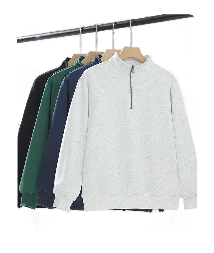 Bangladesh China Factory Price OEM 320g Cotton Men's Stand Collar Half Zip Sweatshirt Unisex Loose Fit American Style Jacket