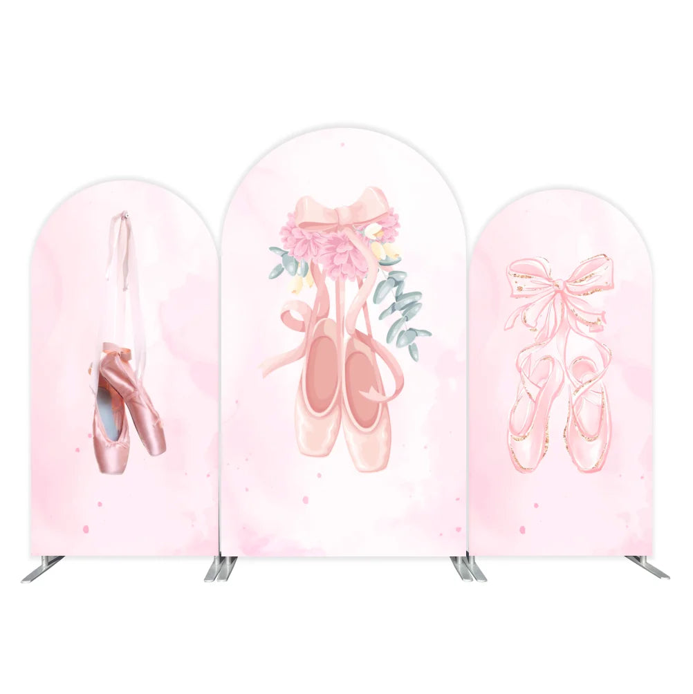 Customized Pink Bow Ballerina Birthday Arch Backdrop Theme Background Fabric Cover for Party Decoration for Party Event