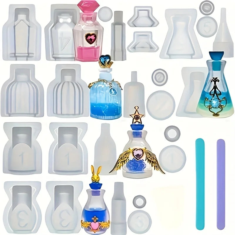 5-piece Resin Silicone Mold Perfume Bottles Suitable Resin Casting Set Home Decoration Desktop Display DIY Friendly for Beginner MegaBDM