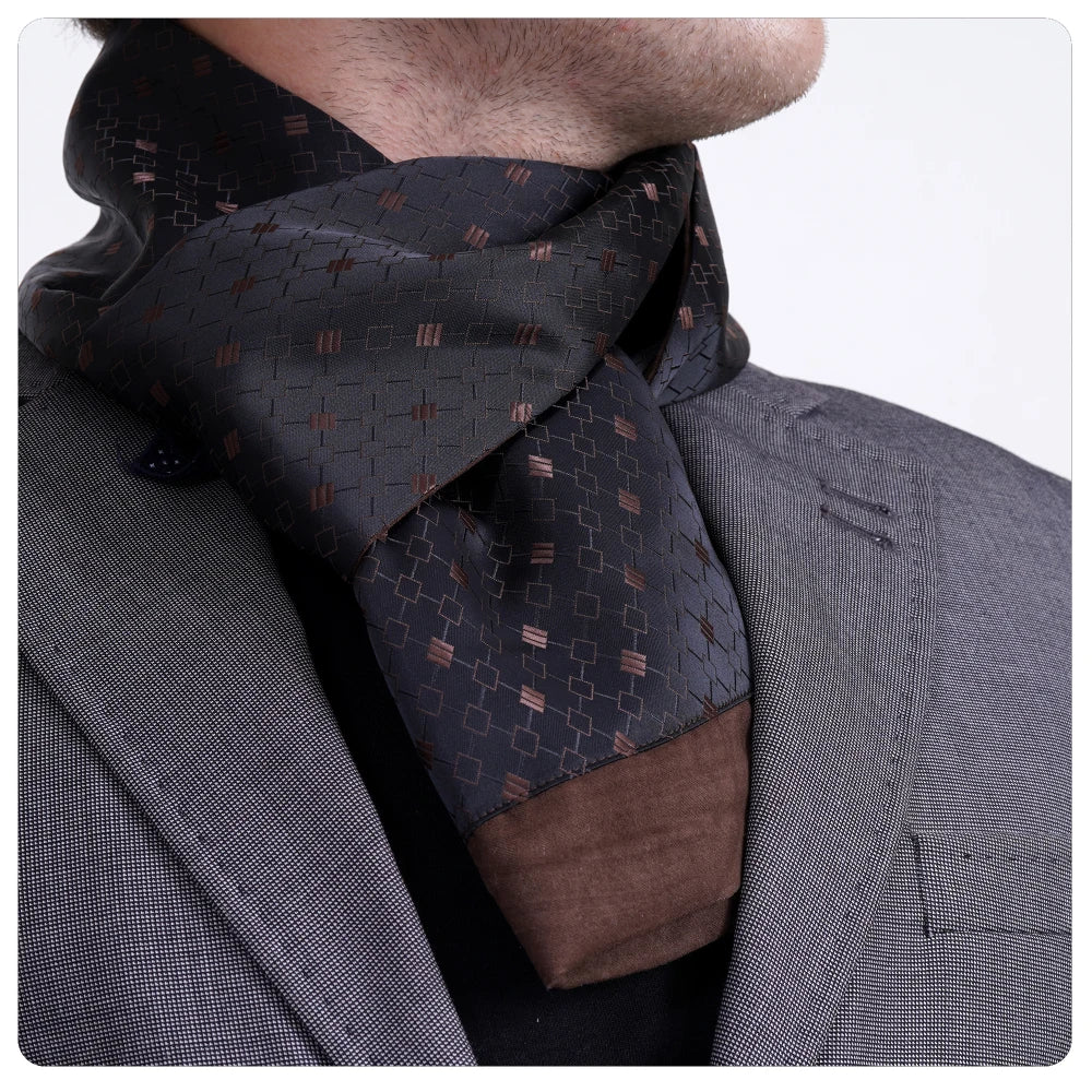 Exve Exclusive Black and Camel Brown Square Pattern Double-Sided Traditional Turkey Scarf & Shawl