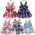 Pet JK Plaid Breathable Elegant Dog Dress with Harness Leash Vest Clothing for Walking Dogs and Cats All Seasons Supplies XS XXL MegaBDM
