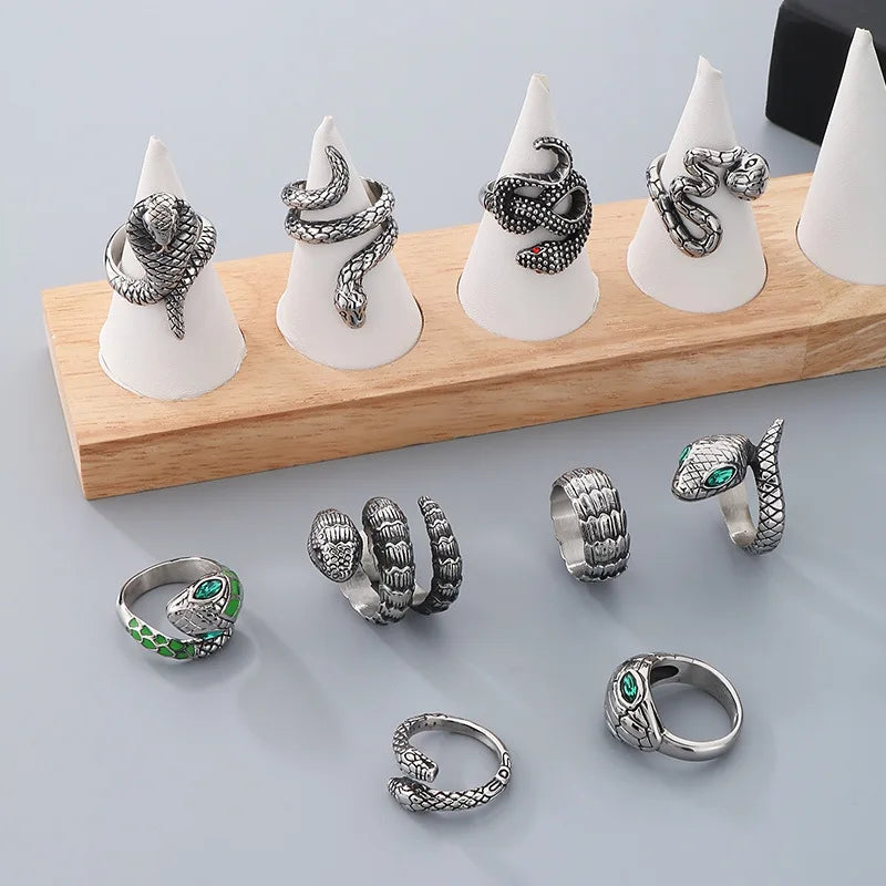 Hip Hop Dripping Oil Titanium Steel Wrapped Animal Snake Ring for Men