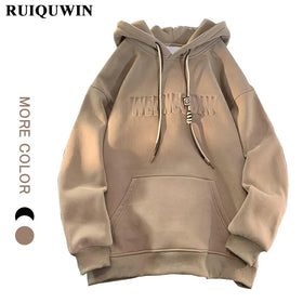 RUIQUWIN High Quality Hoodies Essentials Oversized Hoodie Fleece Custom Logo Pullover With Pocket Unisex 3D Embossed Logo Hoodie