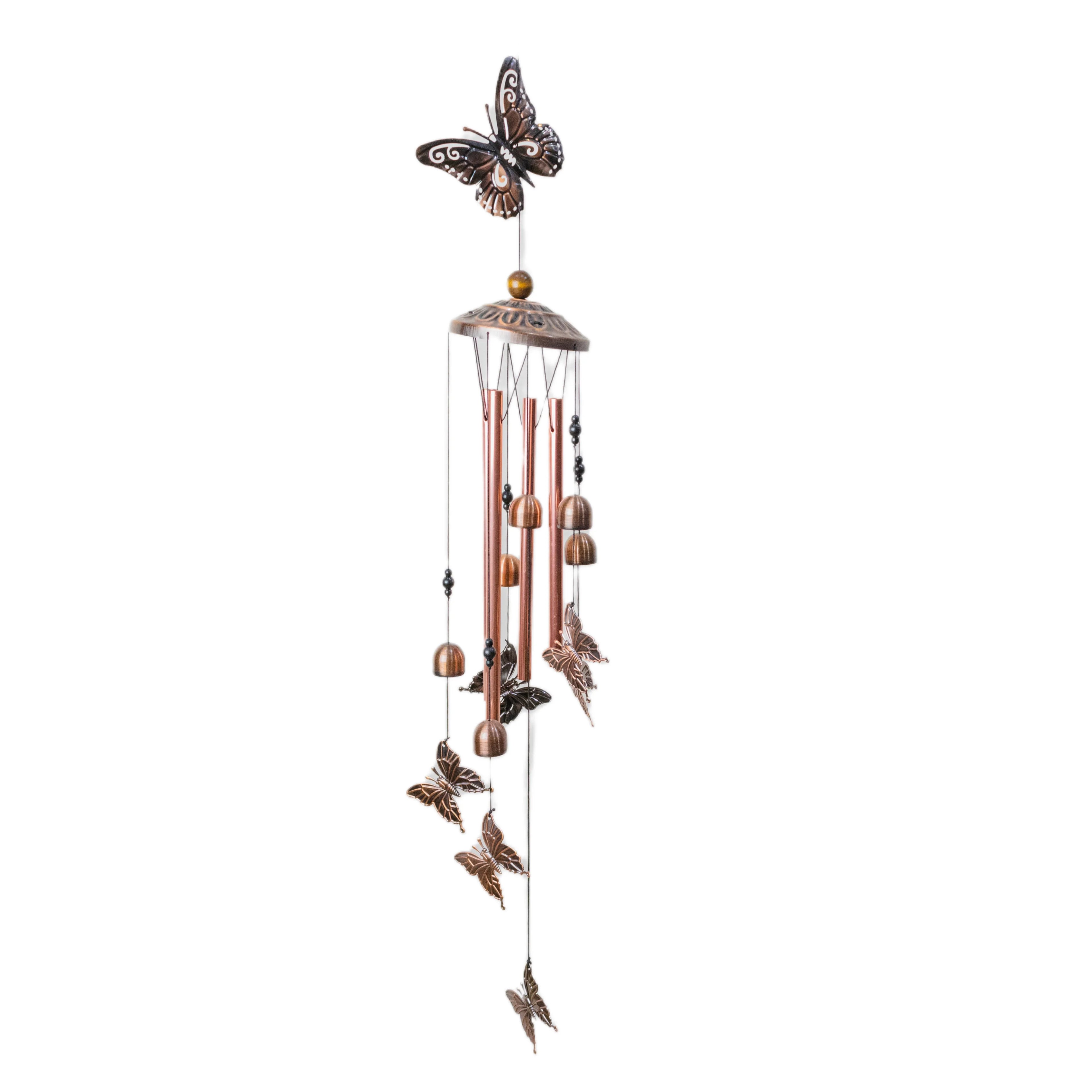Copper Butterfly Wind Chimes 36" Outdoor Hanging Garden Ornaments Handmade Memorial by Dionysus Artcrafts