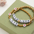 J&D Sweet Trendy 18K Gold Stainless Steel Resin Oil Drop Letter Steel Ball Friendship Bracelet for Gift MegaBDM