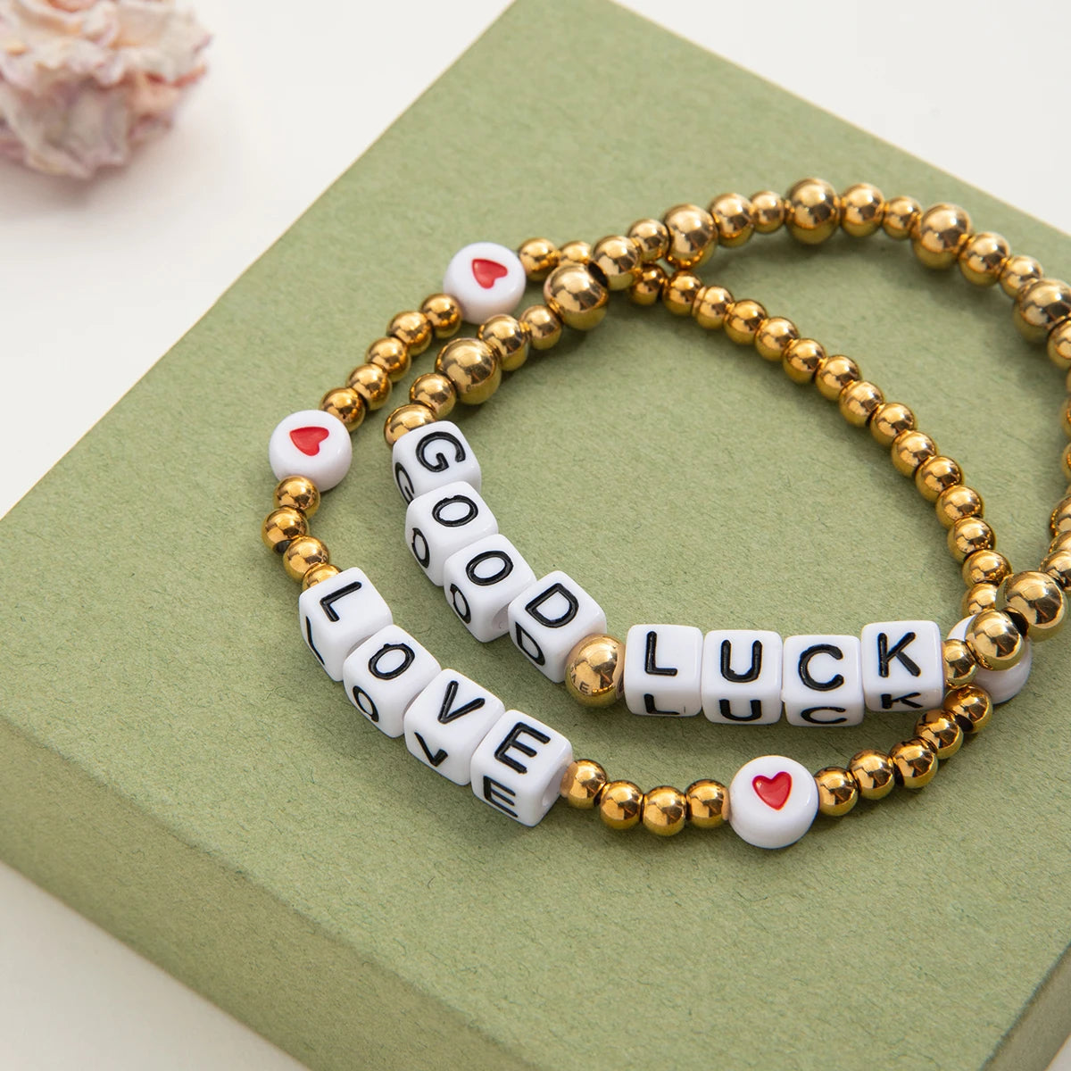 J&D Sweet Trendy 18K Gold Stainless Steel Resin Oil Drop Letter Steel Ball Friendship Bracelet for Gift MegaBDM