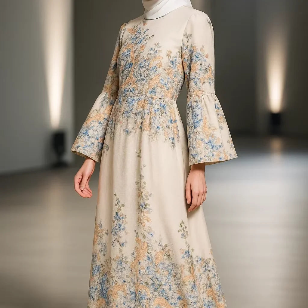 YXT026 YXD136 2026 Eid Muslim Women Dress Islamic Hijab Traditional Luxury with Printed Pattern Elegant Suit Spring Style