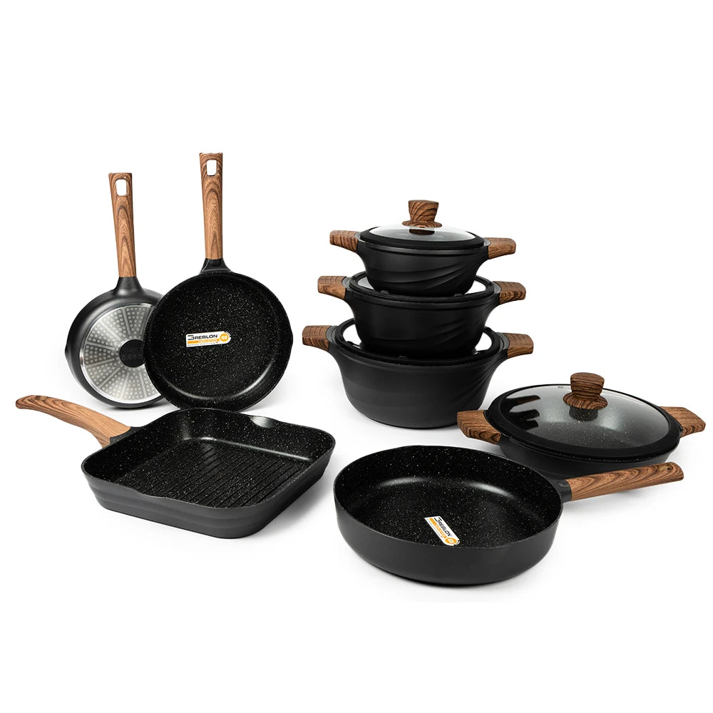 Modern Eco-Friendly 8-Piece Non-Stick Aluminum Cookware Set with Granite Induction Pots and Pans Casserole Included