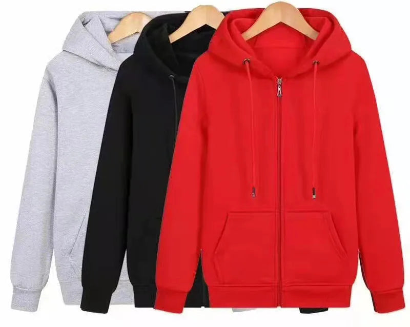 OEM custom logo embroidery printed design Autumn and winter plus velvet zipper hooded thickened loose hooded sweatshirt hoodie