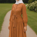 YXD155 Solid-color Long Dress Wide Hem Adjustable Waist Straps Linen Texture 2026 Eid Tiktok Ig Customizable Wholesale