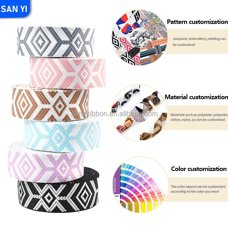 Custom Design Eco-Friendly Digital Print Polyester Jacquard Fabric for Dress Making Premium Seat Belt Webbing
