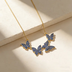 QIKU Butterfly Shape 4 Colors Rhinestone Pendant Women Necklace Copper Zircon Jewelry Accessories Gift Wholesale Dropshipping