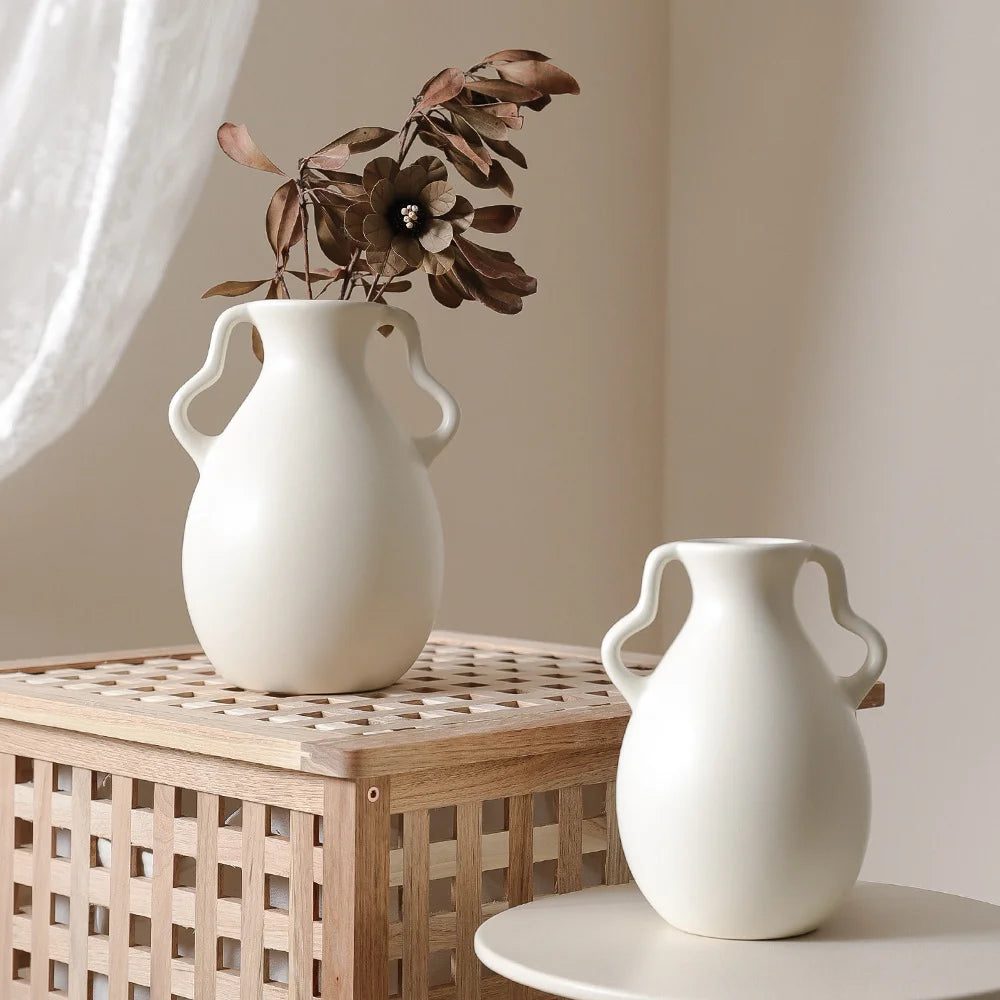 Modern Ceramic Double-Handle Flower Vase Minimalist Home Decor Pottery for Living Room & Table Centerpiece MegaBDM