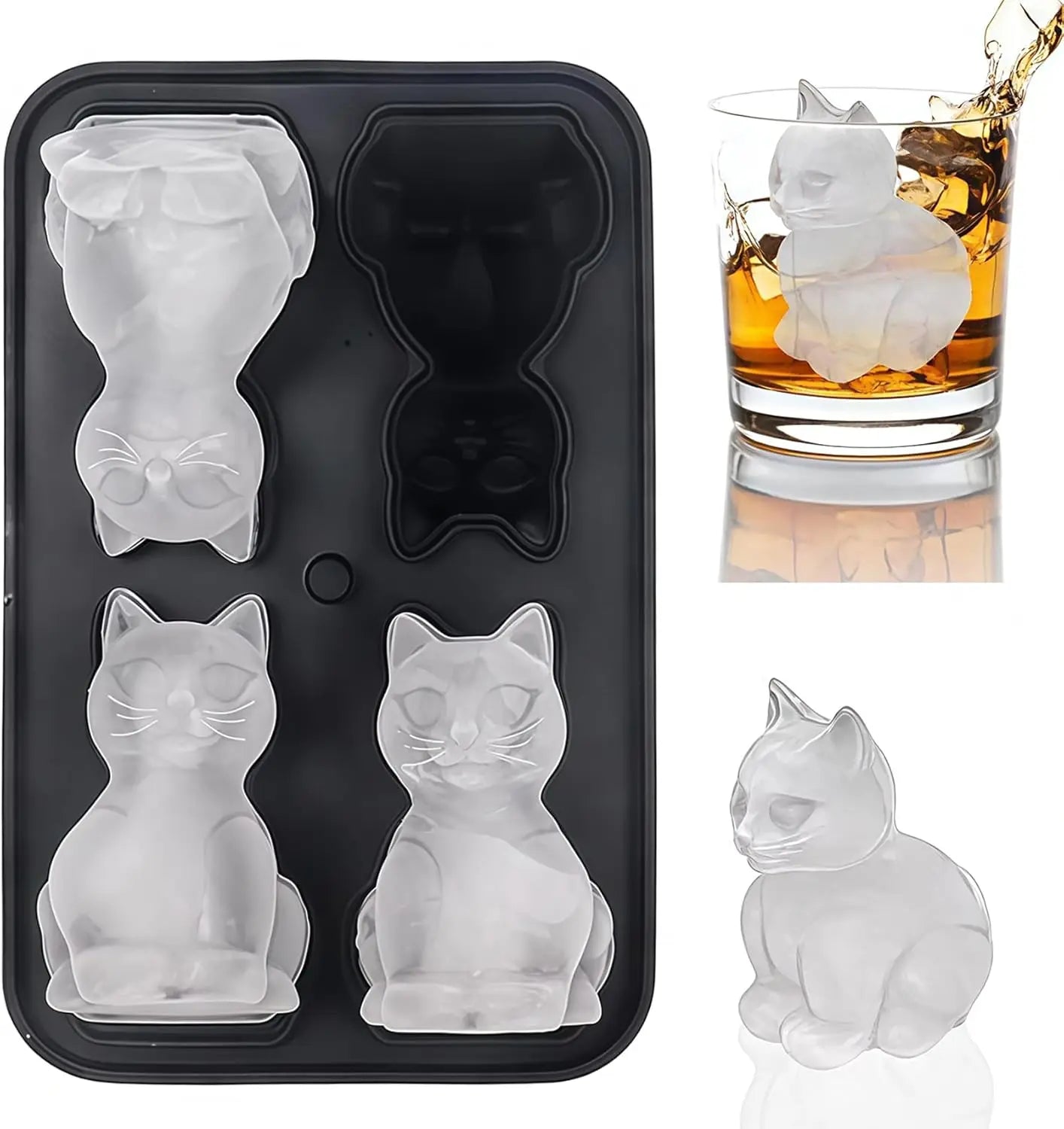 LifeTop New 3D Cat Ice Cube MoldWhiskey Ice Cube Mold Tray Set Cat Shaped Silicone Ice Mold
