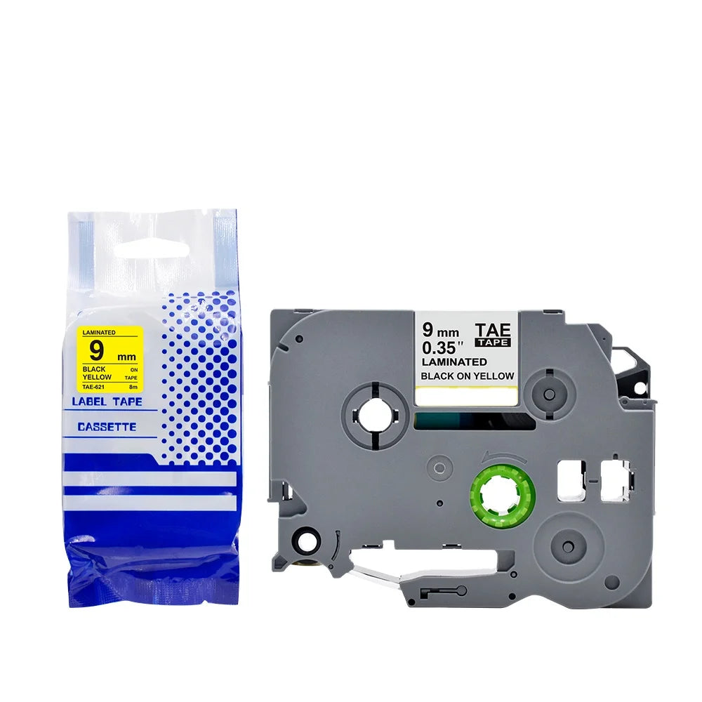 Tatrix TZE-621 TZE621 9mm*8m Black on Yellow Laminated Tze Label Tape Compatible for Brother P-Touch TZ TZe 621 Label Printer