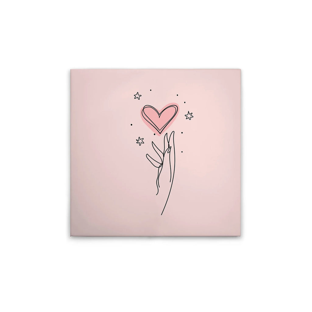 Made In Germany - Home Decor Canvas Picture Oneliner Hearts With Hand - Wall Mural In Pink And Black - Stretcher Frame Art