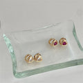 Red and White Heart Cubic Zirconia Earrings 925 Sterling Silver 18K Gold Plated