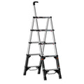Portable Foldable 4-Step Silver Aluminum Telescopic Folding Extension Ladder Houseware Use 150kg Load Capacity