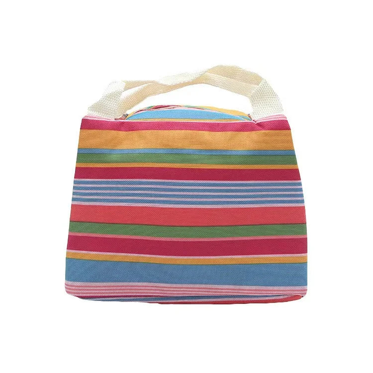 Striped Insulation Bag Big White Bento Bag Fashionable Lunch Ice Pack Lunch Box Cold Insulation Waterproof Handheld