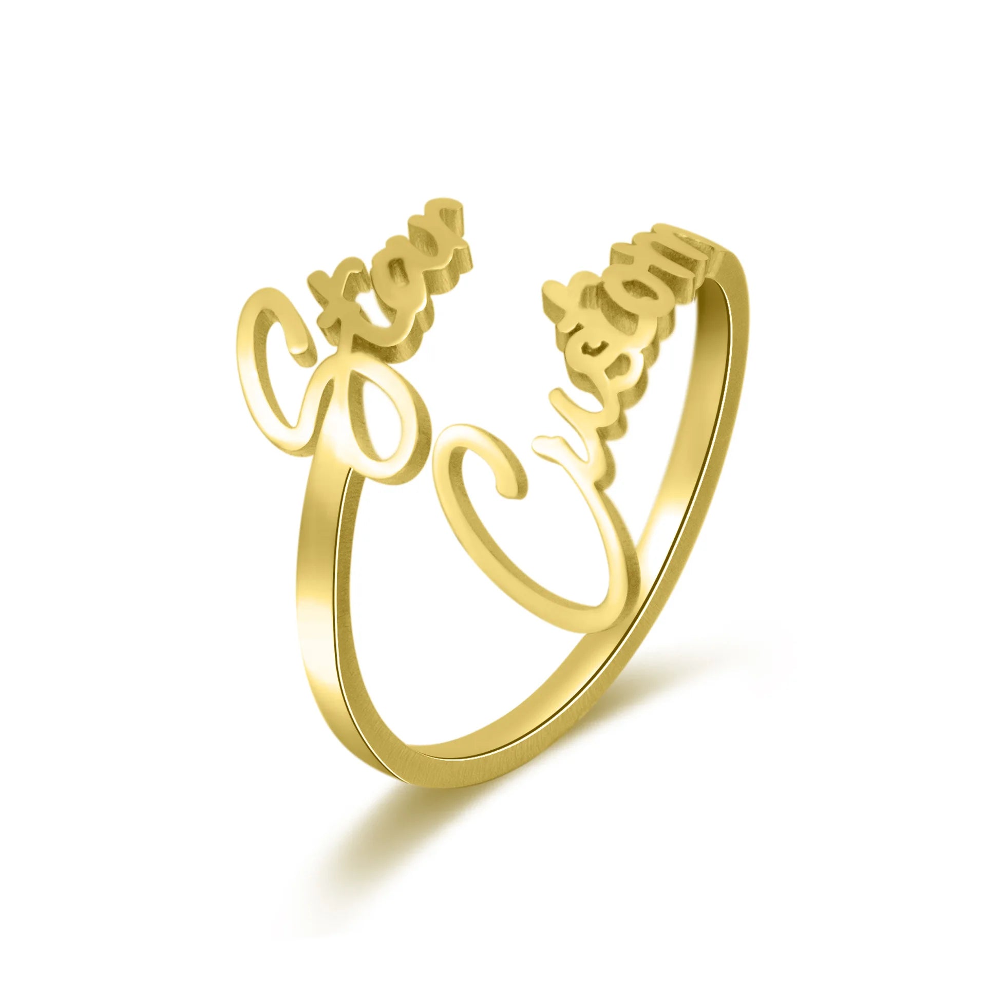 Private Customization Stainless Steel Name Rings Couple Double Name Ring Customized 18K Gold Plating | 1Pcs Customized