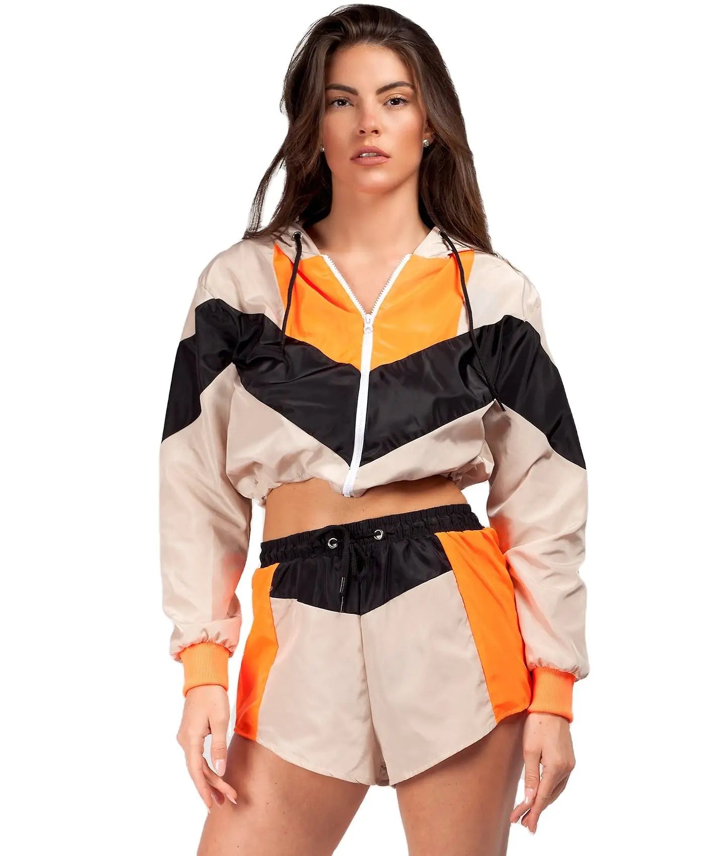 OEM Custom Women's Windbreaker Set Breathable Polyester Print Pant and Cropped Top New Arrival Wide Leg Design