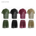 Waffle Knit Unisex Tracksuit 100% Cotton Spray Washed Vintage Raw Edge New Arrival Summer Blank T-shirt & Shorts