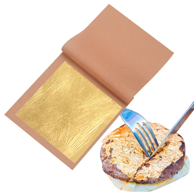 8X8 cm 24K Edible Pure Gold Leaf Sheets Foil for Food Decoration Ice Cream Cake Baking Food Drink Wine Coffee
