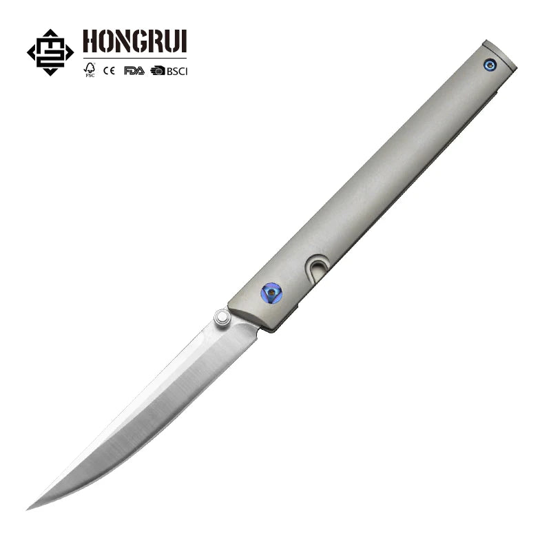 Hongrui 2026 New Design CNC M390 Steel Outdoor EDC Folding Pocket Hunting Survival Knife Titanium Alloy Handle for Camping