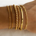 Fine Brass Jewelry Gold Plated Six-layer Chain Link Bracelet Set Paperclip + Snake + Twist Chain Gold Beaded Bracelet MegaBDM