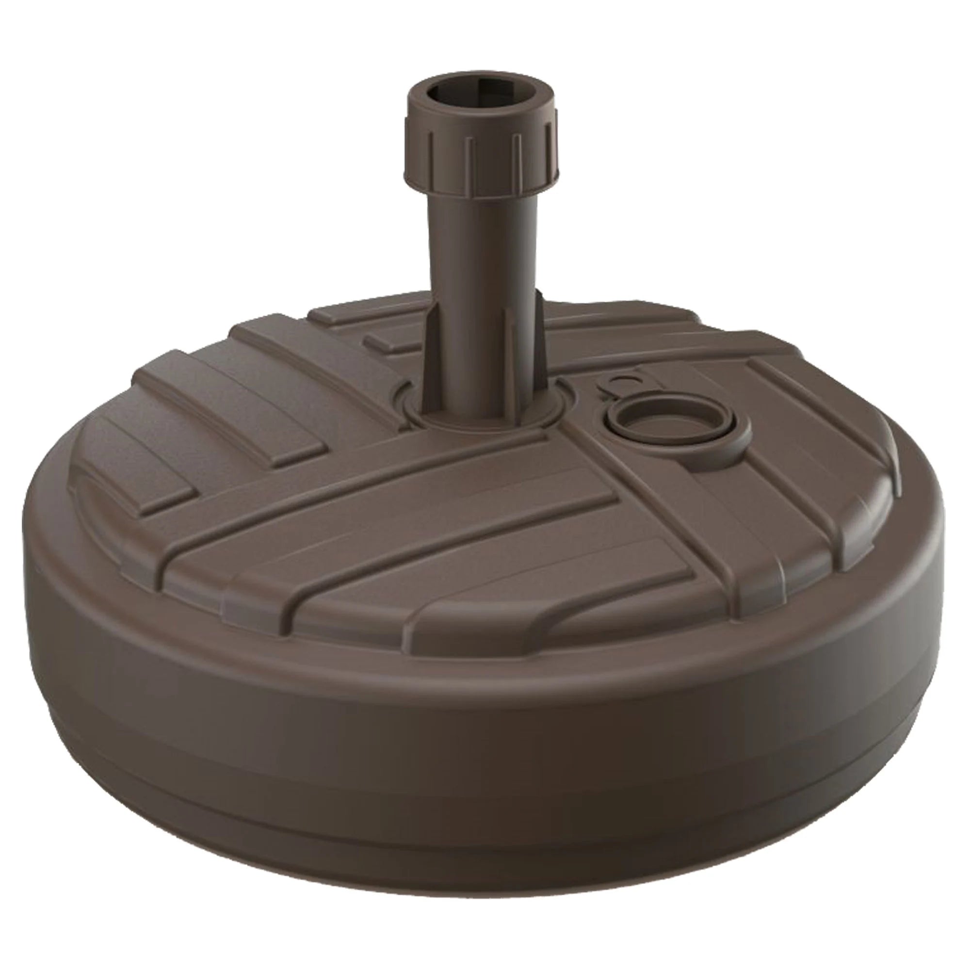 Round polyethylene umbrella base with striped design 39 x 39 x 13 cm in chocolate color