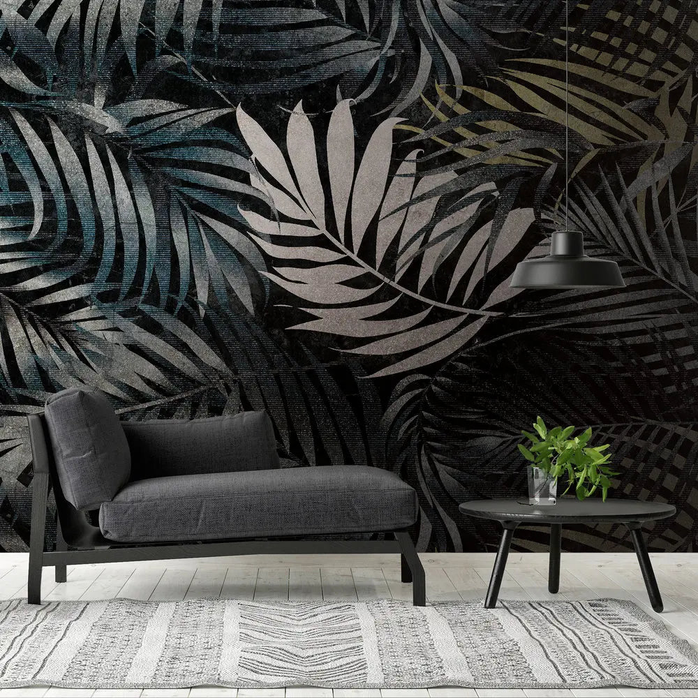 Made in Germany Photo Wallpaper Murals Jungle Black Grey Non Woven Vinyl Wall Mural Palm Trees Large Format Bulk - 371 x 280 m