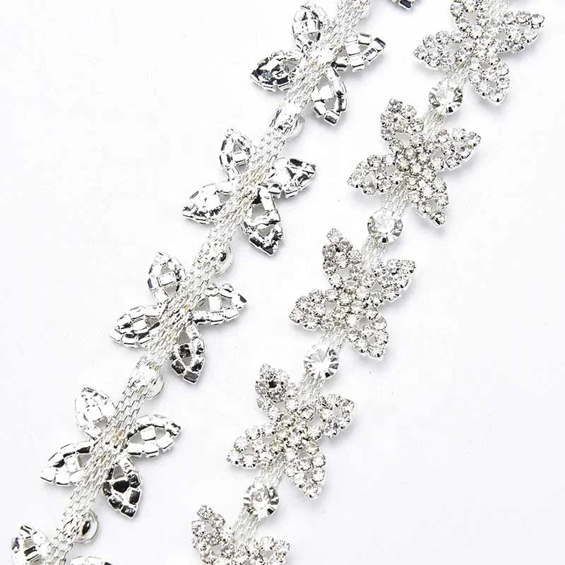 Clover Flower Glass Crystal Chain Sew on Diamante Trim for Clothing Shoes Bags Decoration Accessories