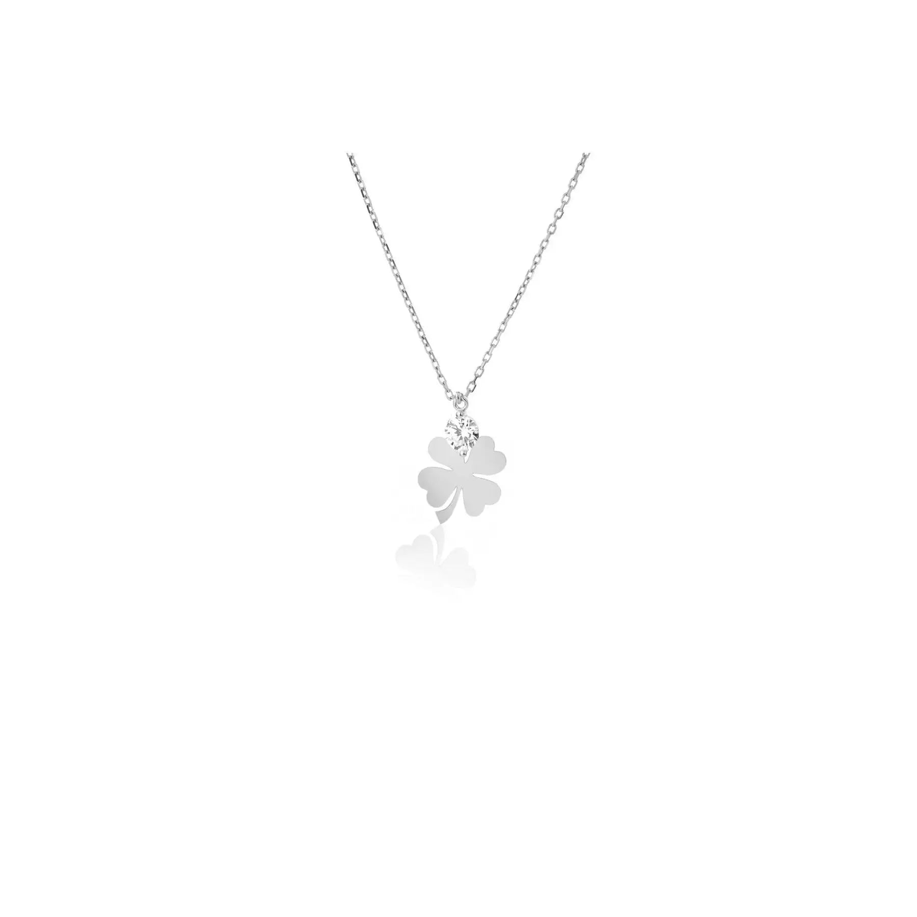 925 Sterling Silver Stone Clover Plate Necklace TR