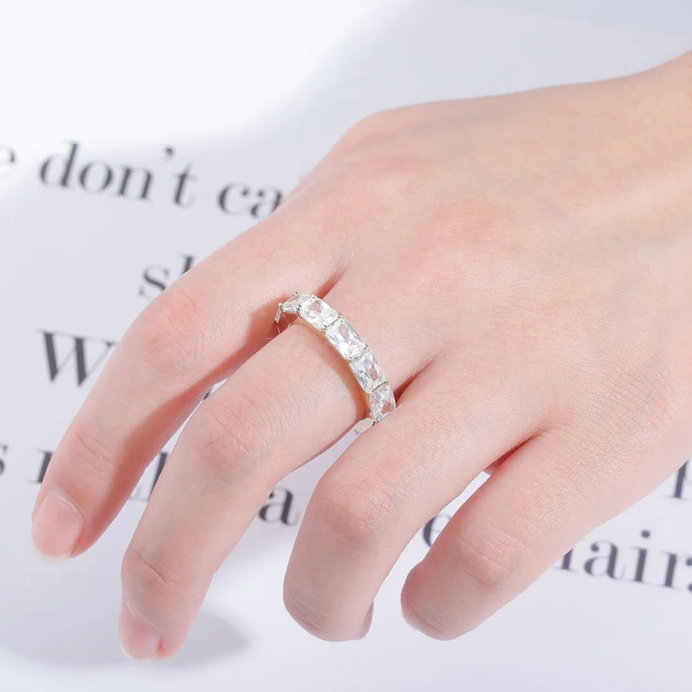 Classic Simple Square Zircon Gold Plated Lab Diamond Original Aesthetic Wedding Band Eternity Rings for Women Men Finger Jewelry