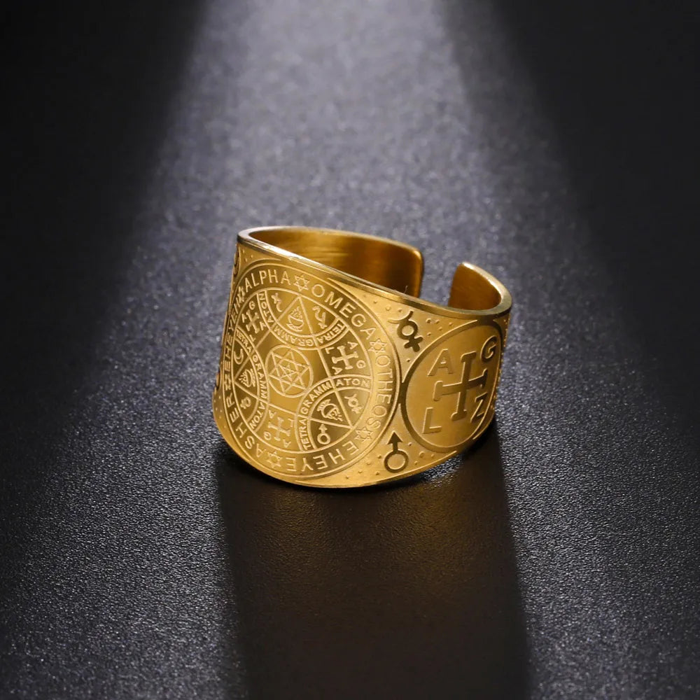 Wholesale Religious Jewelry Wide Open Stainless Steel Men Star of David Gold Ring