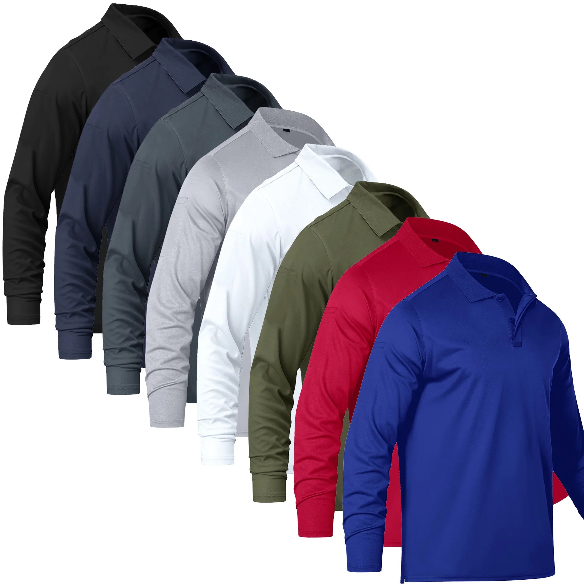 Wholesale 100% Polyester Long Sleeve Men's Polo Shirts Custom Logo Printing Embroidery Plain Long Sleeve Polo Shirt Men