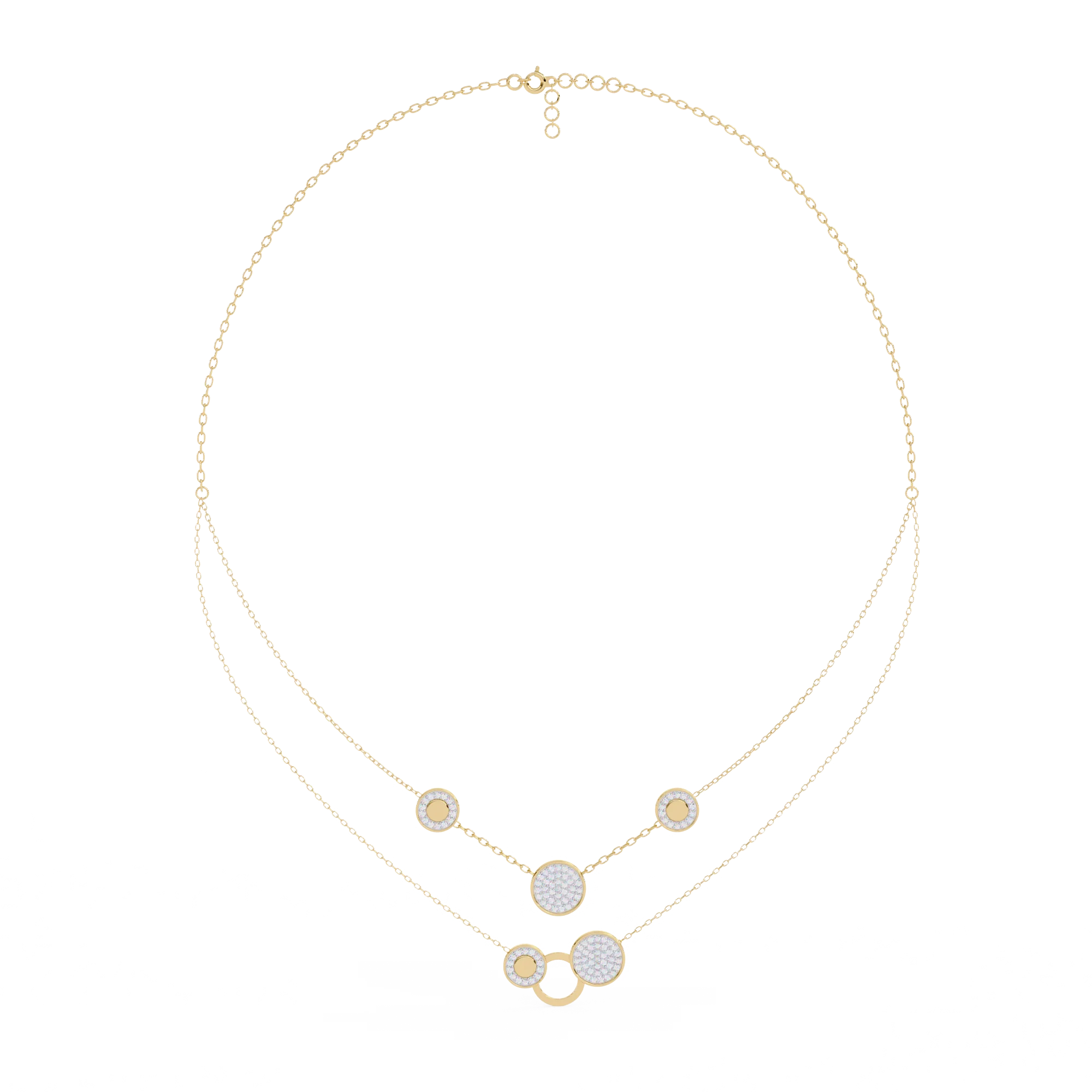 Custom Women's Trendy Double-Layer Round LEB Grown Diamond Pendant Necklace Bling Style with Rose Gold Plating Rope Chain Luxury