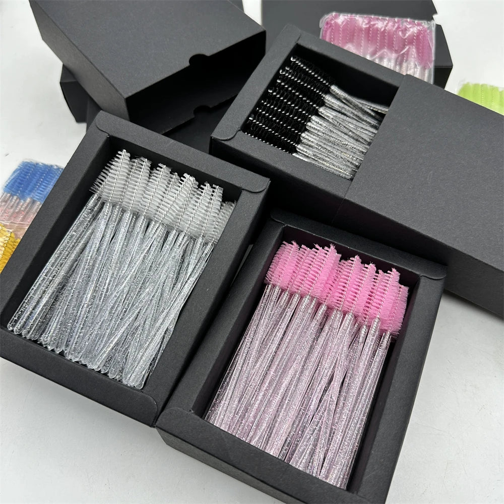 50PCS Pink Disposable Mascara Brushes Crystal Eyelash Brushes for Make up Brush Cleaner