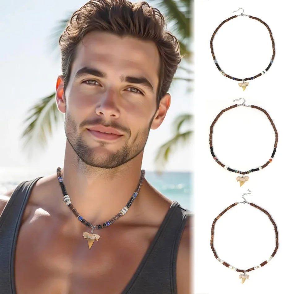 Wholesale Beach Jewelry Exclusive Handmade Shark Tooth and Coconut Shell Necklace