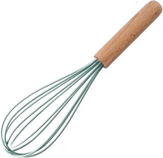 Silicone Kitchen Whisk with Wooden Handle Manual Egg Beater Heat Resistant Baking Cooking Utensil