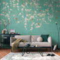 Made Germany Modern Floral Blue Cream Non Woven Vinyl Wall Mural 3.71x2.80m Removable Light Resistant Living Room Bedroom