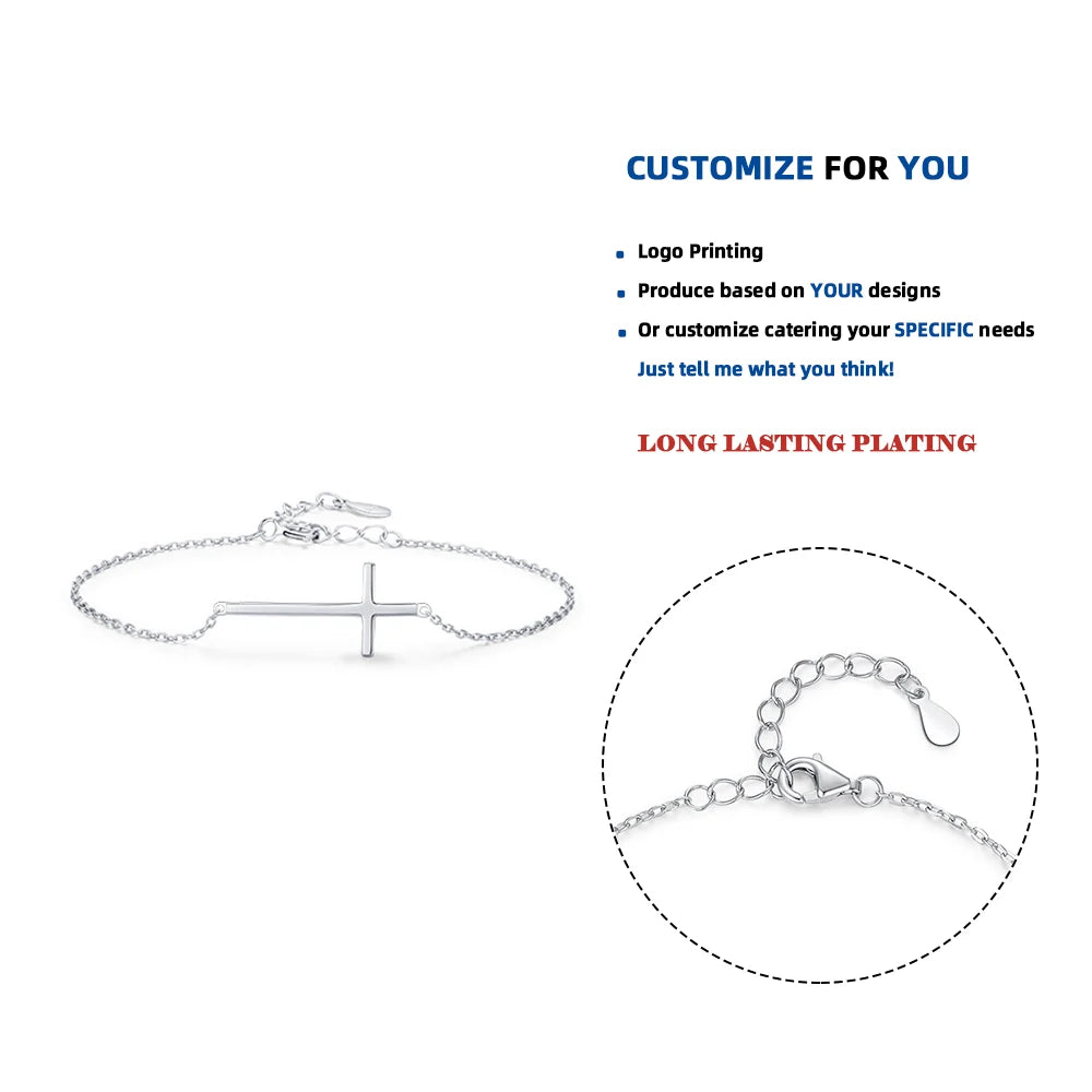 S0565 Simple Fashion Minimalist Adjustable Cross Bracelets 925 Sterling Silver Simple Link Chain Bracelet for Women Fine Jewelry