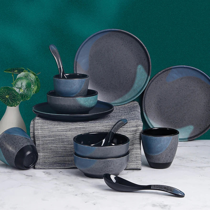 Breakfast Dining Dish Modern Turkish Black Melamine Wedding Kitchen Dinner Luxury Plates Sets Dinnerware