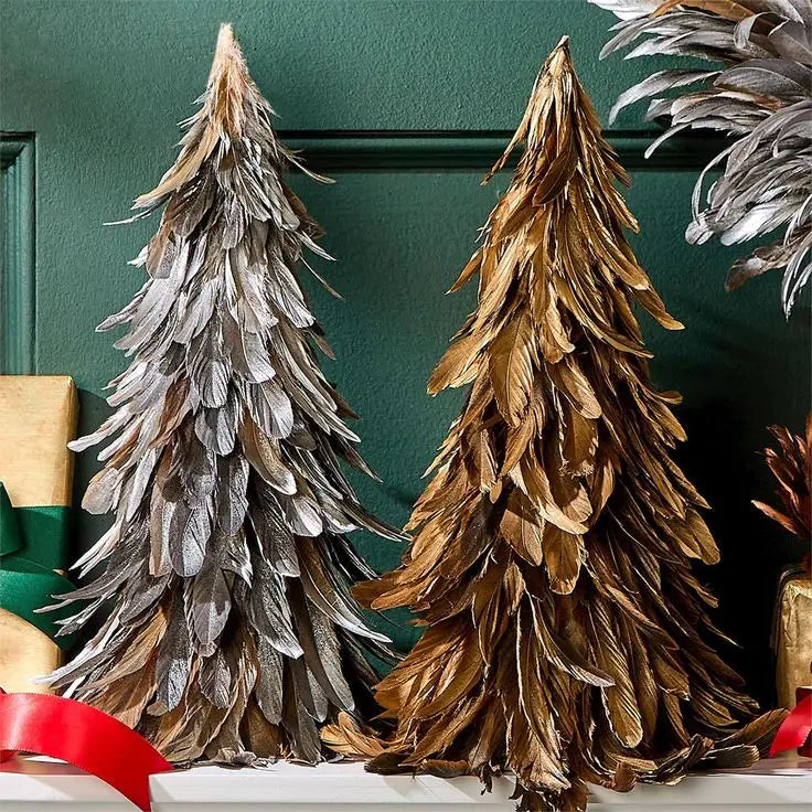 DIY Gold Feather Christmas Trees for Outdoor Interior Home Office Room Winter Holiday Party Decor Item Ornament Supply