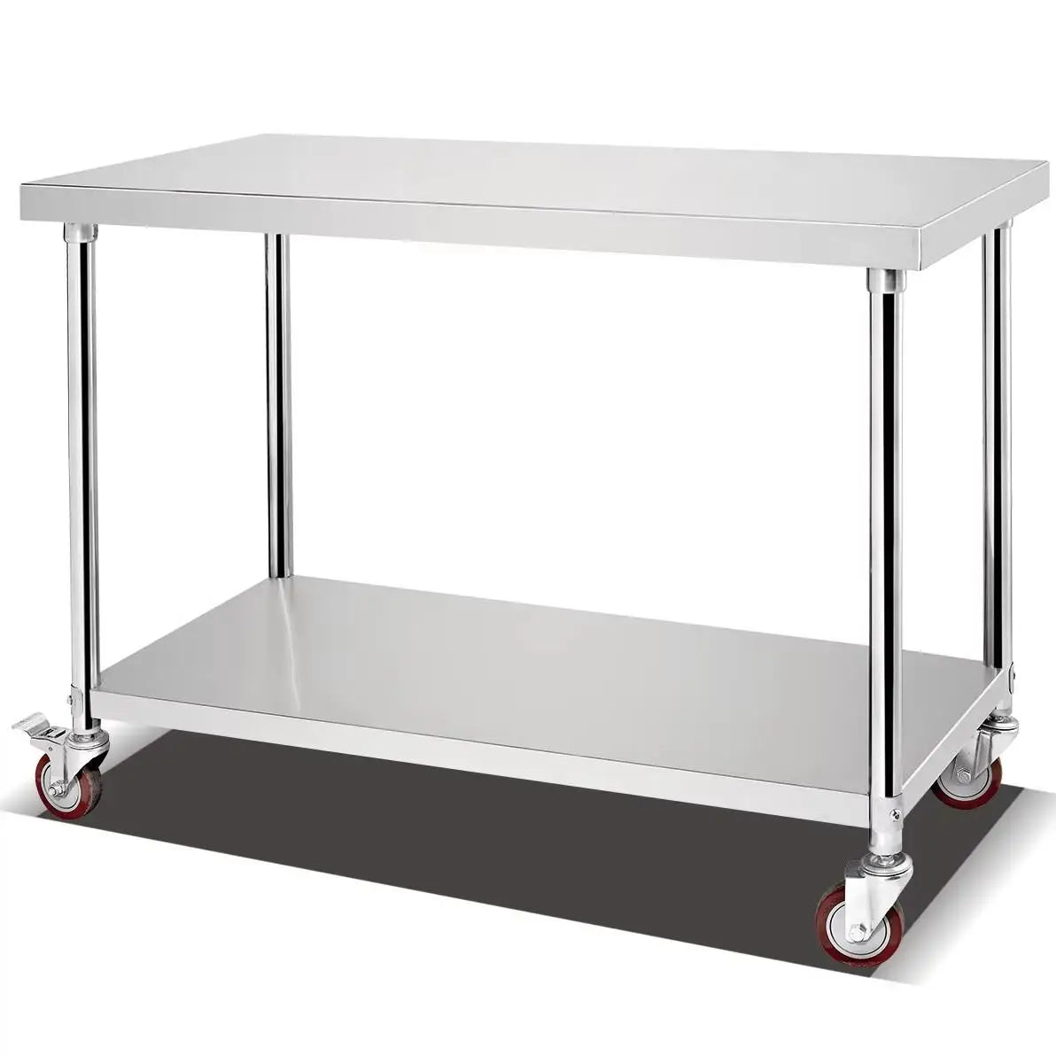 Two Tier Stainless Steel Work Table 201 304 Commercial Workbench With Backsplash Practical Design for Commercial Kitchen